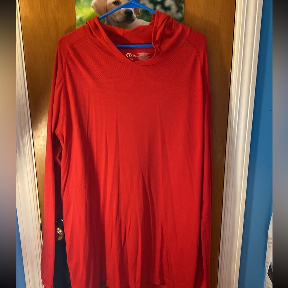 ZYIA Men’s red performance hoodie.